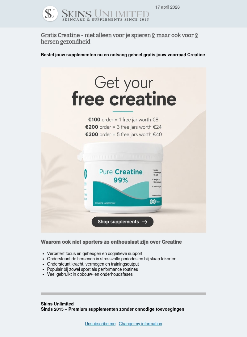 Gratis Creatine ππ - niet alleen voor je spieren πͺ maar ook voor π§ hersen gezondheid Gratis Creatine ππ - niet alleen voor je spieren πͺ maar ook voor π§ hersen gezondheid