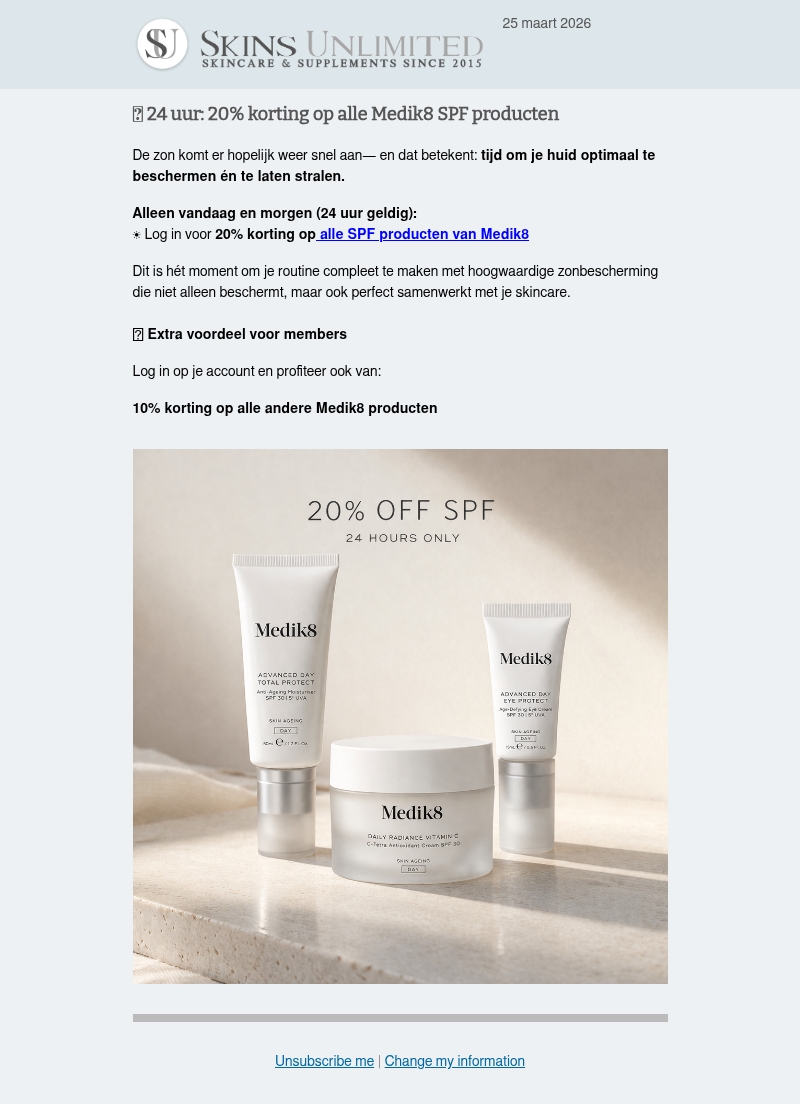 ⏰ 24 uur: 20% korting op alle Medik8 SPF producten ⏰ 24 uur: 20% korting op alle Medik8 SPF producten