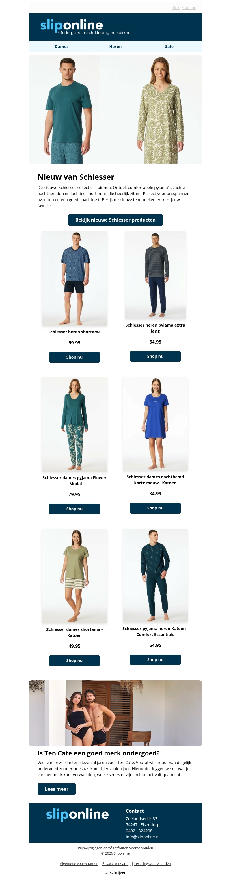 Nieuwe Pyjama's, Nachthemden & meer van Schiesser Nieuwe Pyjama's, Nachthemden & meer van Schiesser