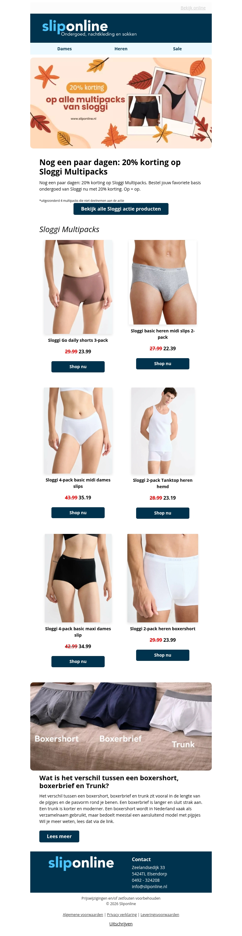 Laatste kans, 20% korting op alle Sloggi Multipacks Laatste kans, 20% korting op alle Sloggi Multipacks