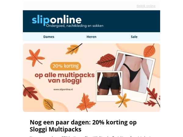 Laatste kans, 20% korting op alle Sloggi Multipacks