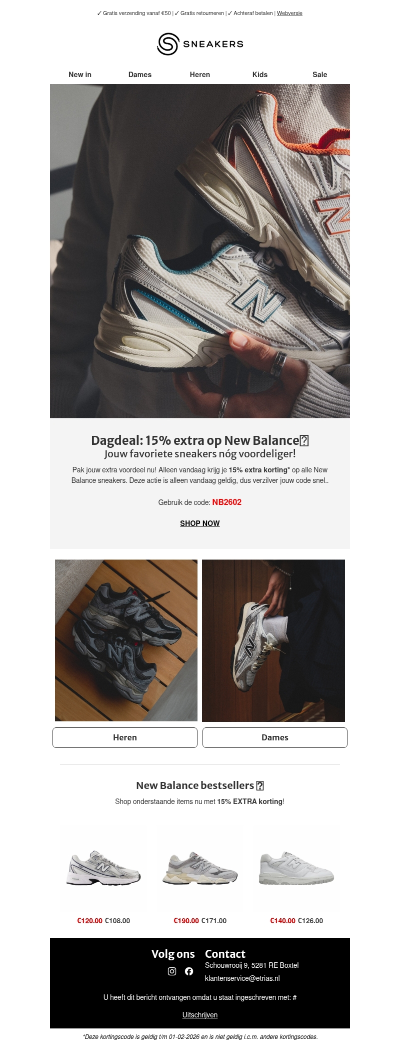 New Balance dagdeal 🔥 15% extra korting! New Balance dagdeal 🔥 15% extra korting!