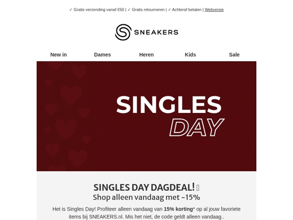 SINGLES DAY ❤️ 15% korting bij SNEAKERS.nl