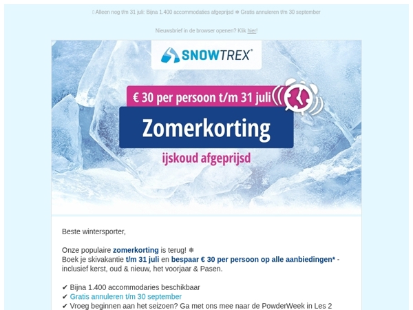 ❄ 30 euro korting per persoon op alle vakanties