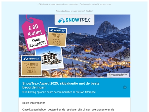 ❄ 60 euro korting op jullie favoriete accommodaties en skigebieden