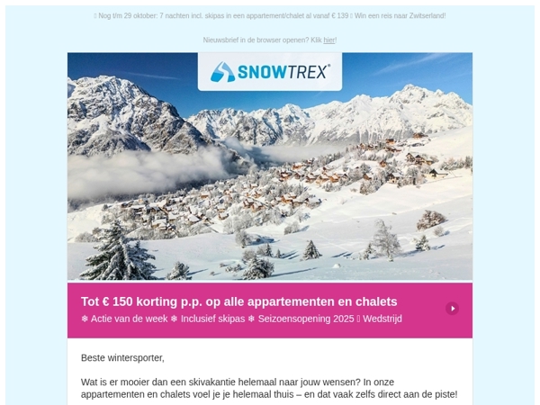 ❄ Appartementen & chalets: tot 150 euro korting per persoon op alle aanbiedingen