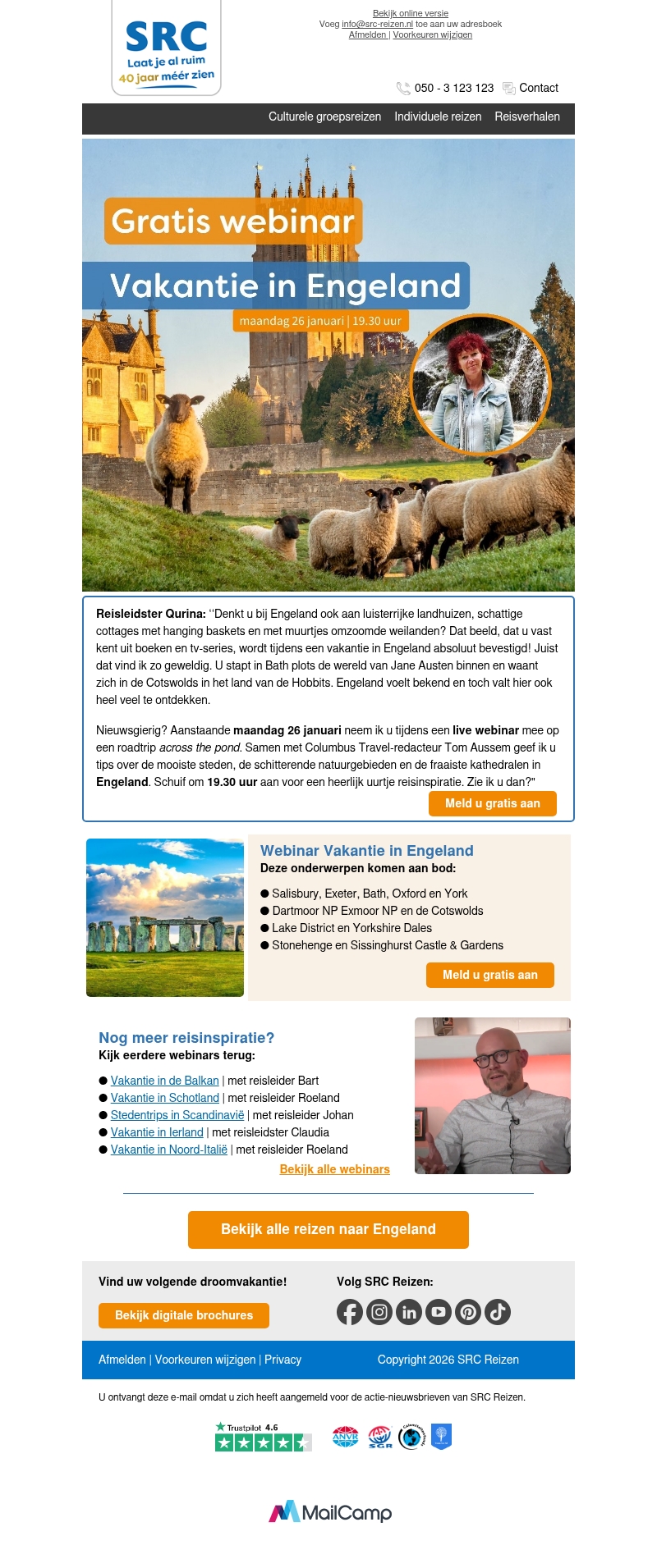🖥Gratis webinar 'Vakantie in Engeland' 🖥Gratis webinar 'Vakantie in Engeland'