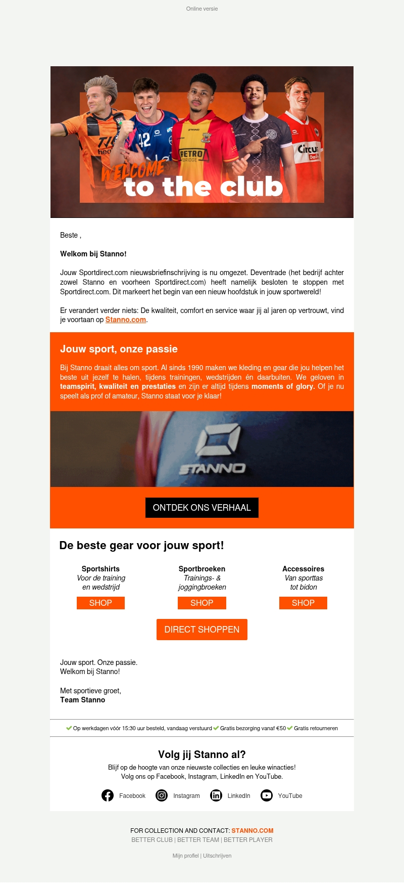 Welkom bij Stanno - jouw sport, onze passie! Welkom bij Stanno - jouw sport, onze passie!