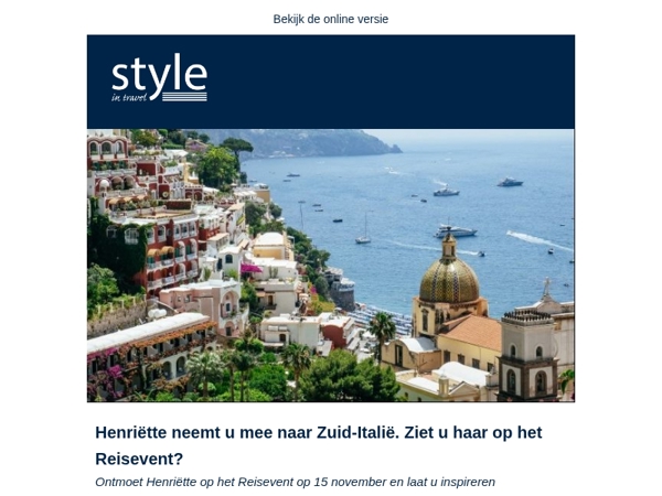 Henriëtte neemt u mee naar Zuid-Italië. Ziet u haar op het Reisevent?