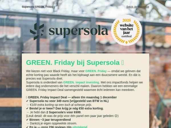 GREEN. Friday Impact Deal: Supersola nu binnen drie jaar terugverdiend! 🌱☀️