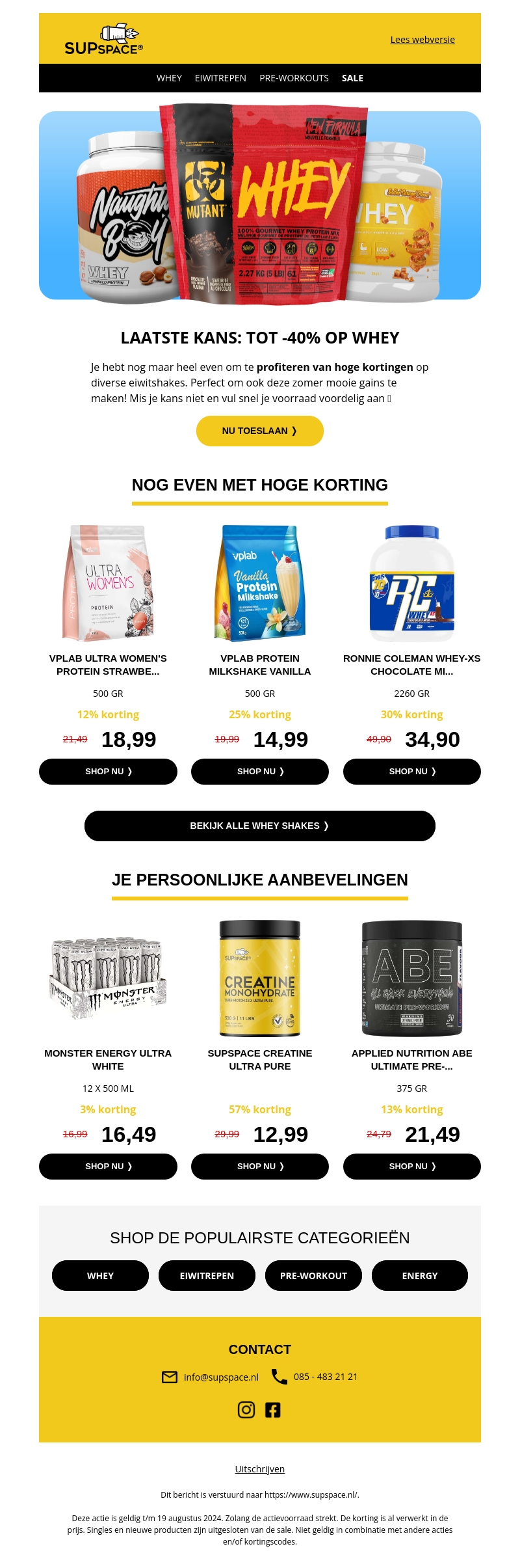 ⌛ Laatste kans... tot -40% korting op whey eiwitshakes ⌛ Laatste kans... tot -40% korting op whey eiwitshakes