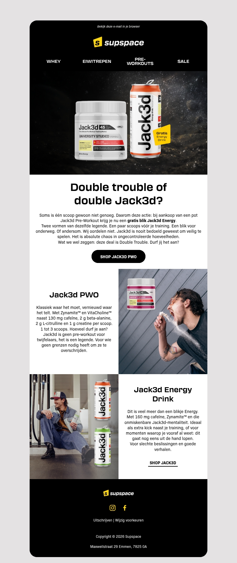 Get double Jack3d, nu gratis Jack3d Energy bij je PWO Get double Jack3d, nu gratis Jack3d Energy bij je PWO