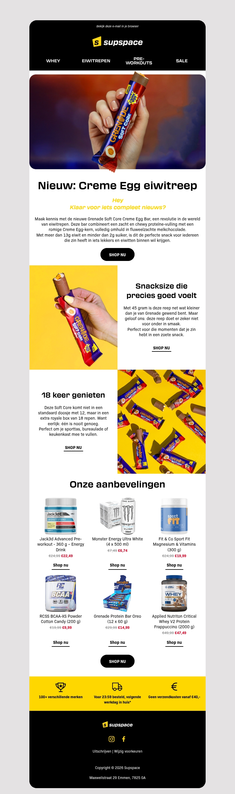 Nieuw van Grenade: eiwitreep met Creme Egg-vulling Nieuw van Grenade: eiwitreep met Creme Egg-vulling