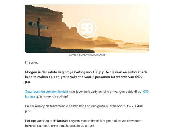 Mis het niet: €30 korting p.p. vervalt morgen