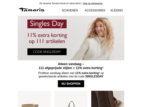 Singles Day-deal 🤩 11% extra korting op geselecteerde schoenen en tassen!
