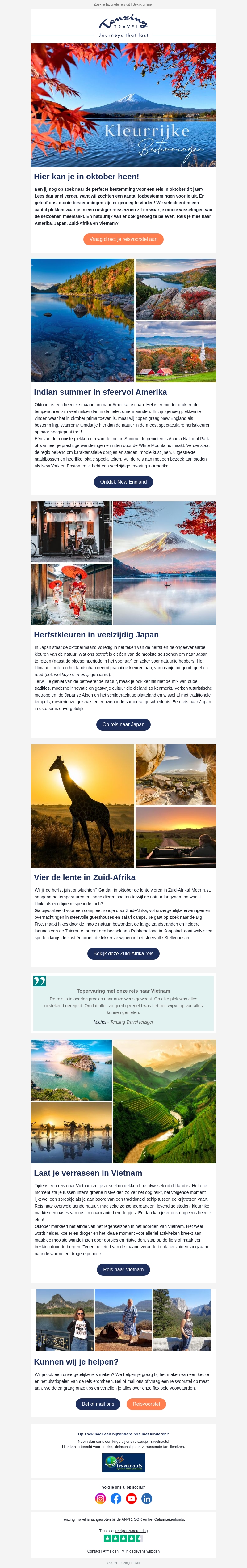 Bestemmingen voor oktober Bestemmingen voor oktober