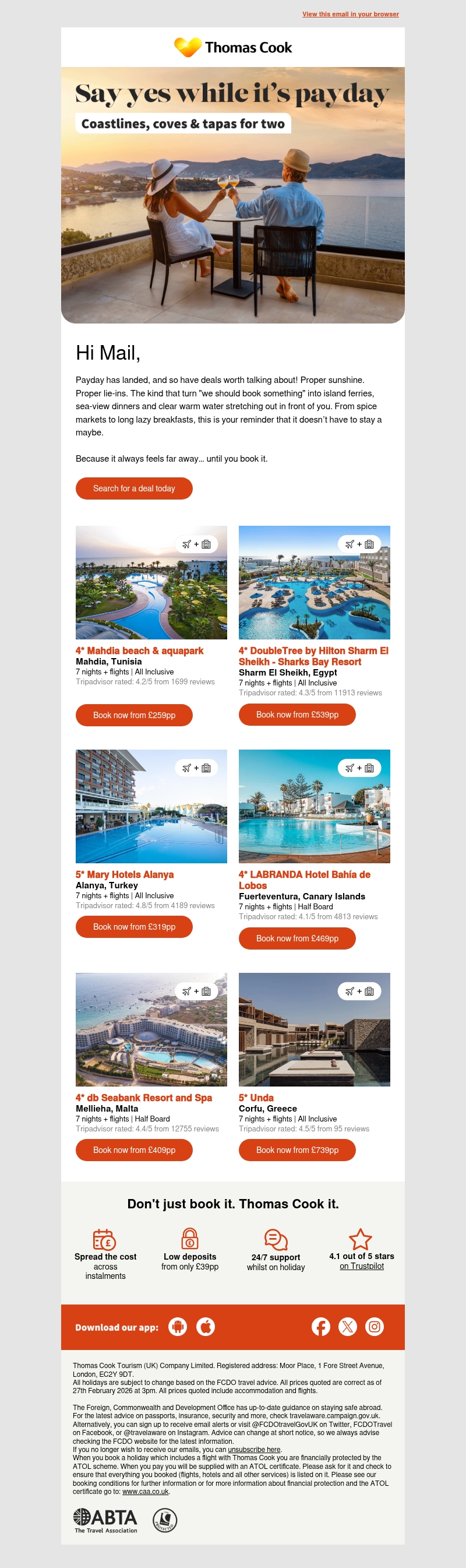 Payday deals from £259pp ✈️☀️ Payday deals from £259pp ✈️☀️