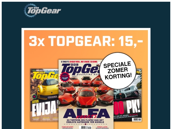 Bestel vandaag: 3 nummers TopGear voor 15 euro