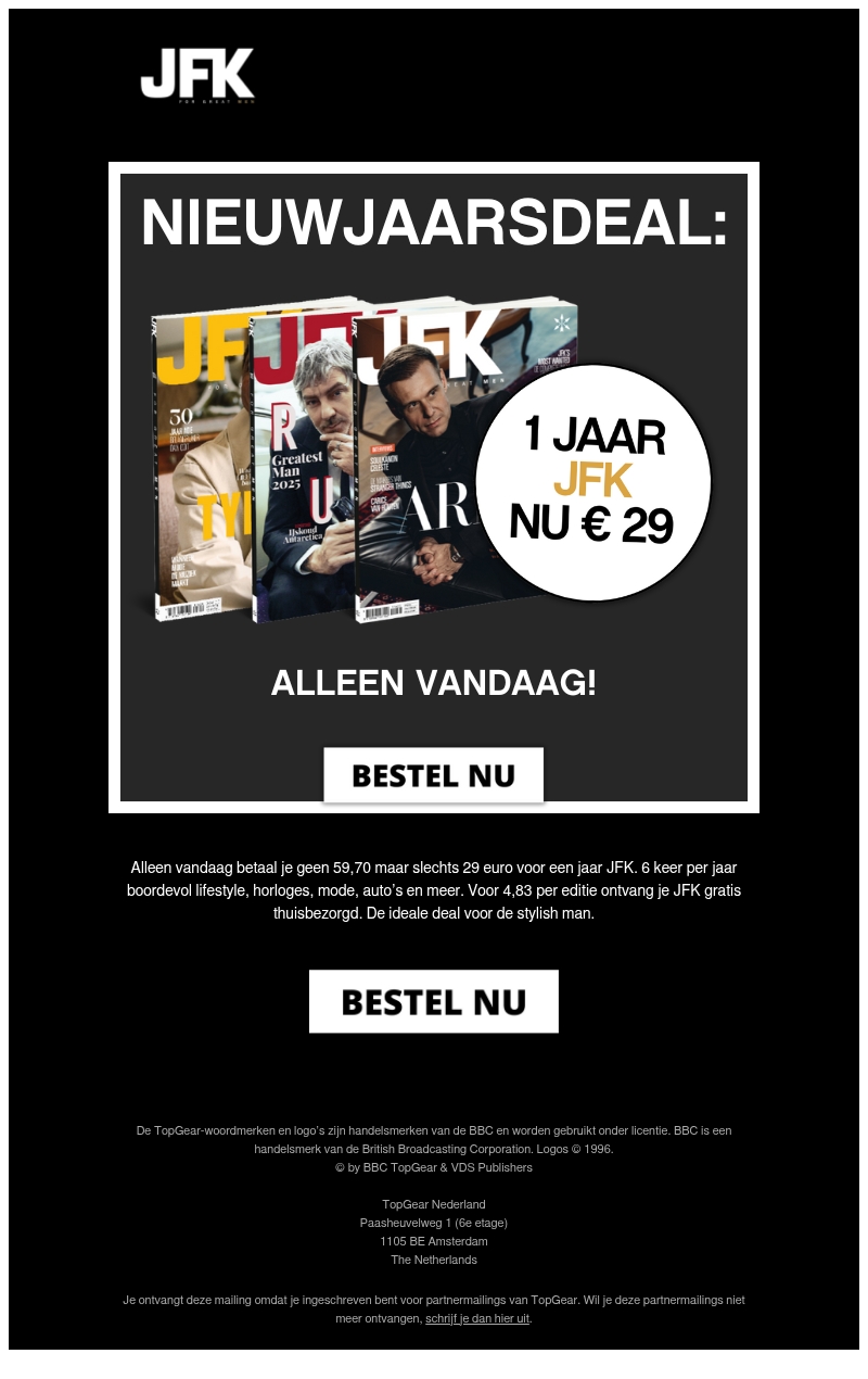 Scoor 6x JFK voor maar €29! Scoor 6x JFK voor maar €29!