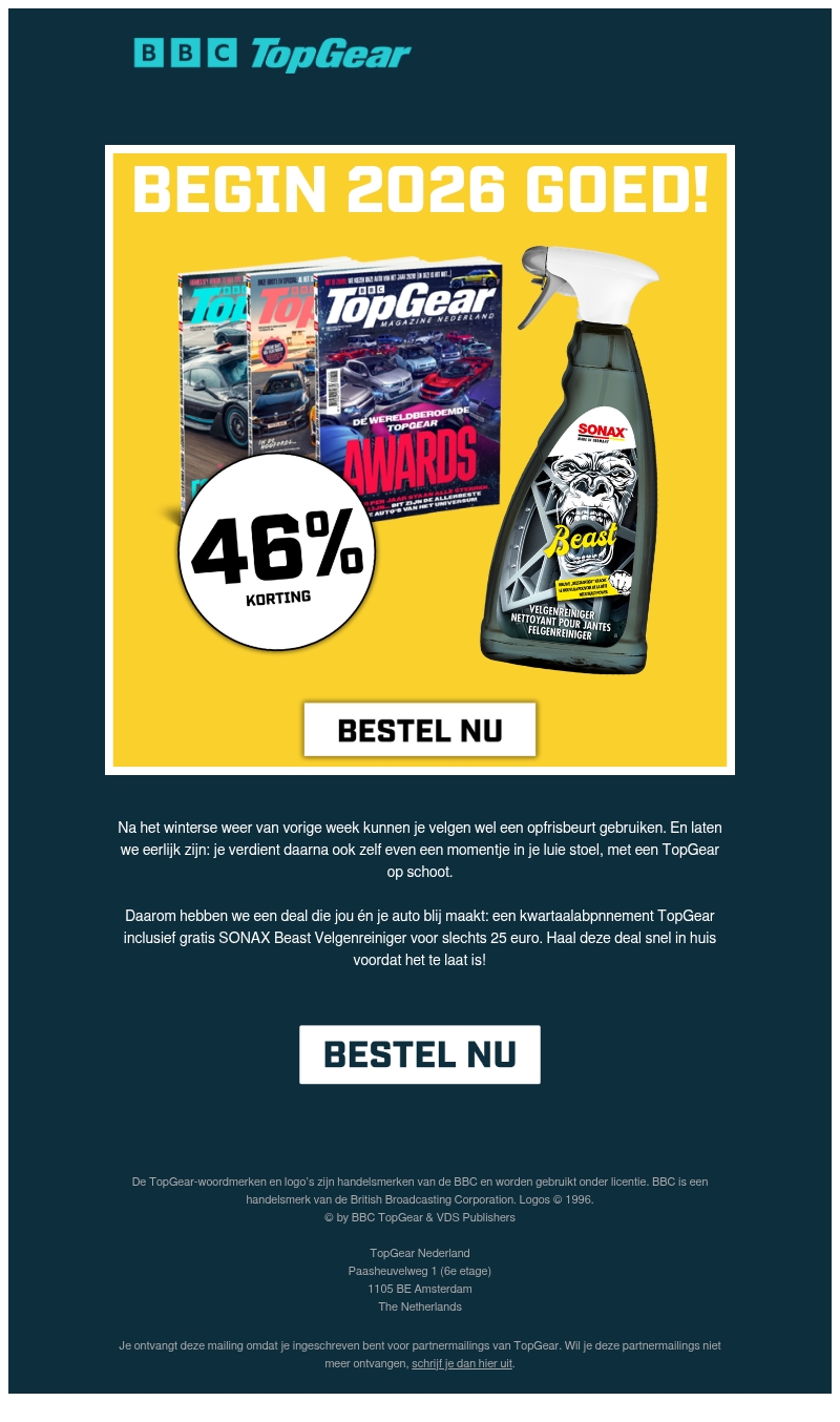 46% korting: Kwartaal TopGear + Velgenreiniger 46% korting: Kwartaal TopGear + Velgenreiniger