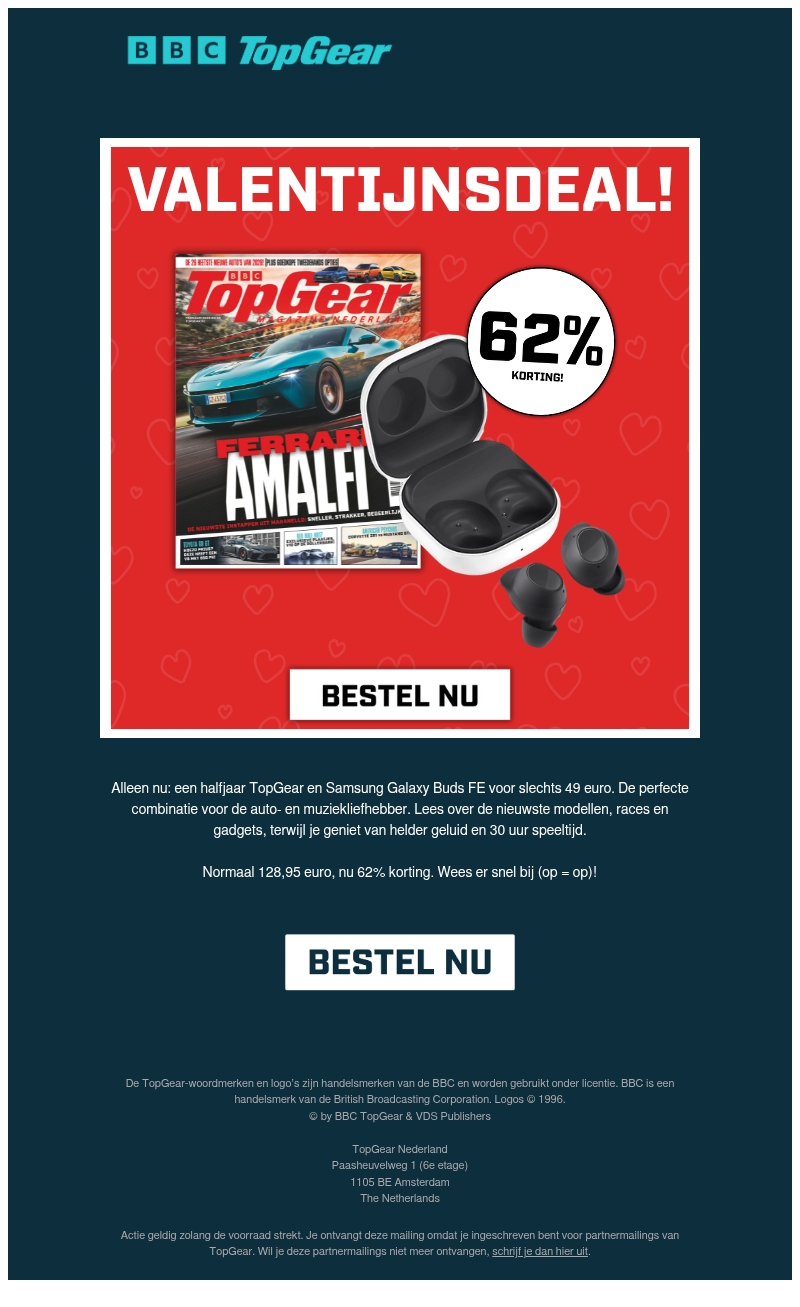 TopGear Valentijnsdeal: Halfjaar + Samsung Buds ❤️ TopGear Valentijnsdeal: Halfjaar + Samsung Buds ❤️