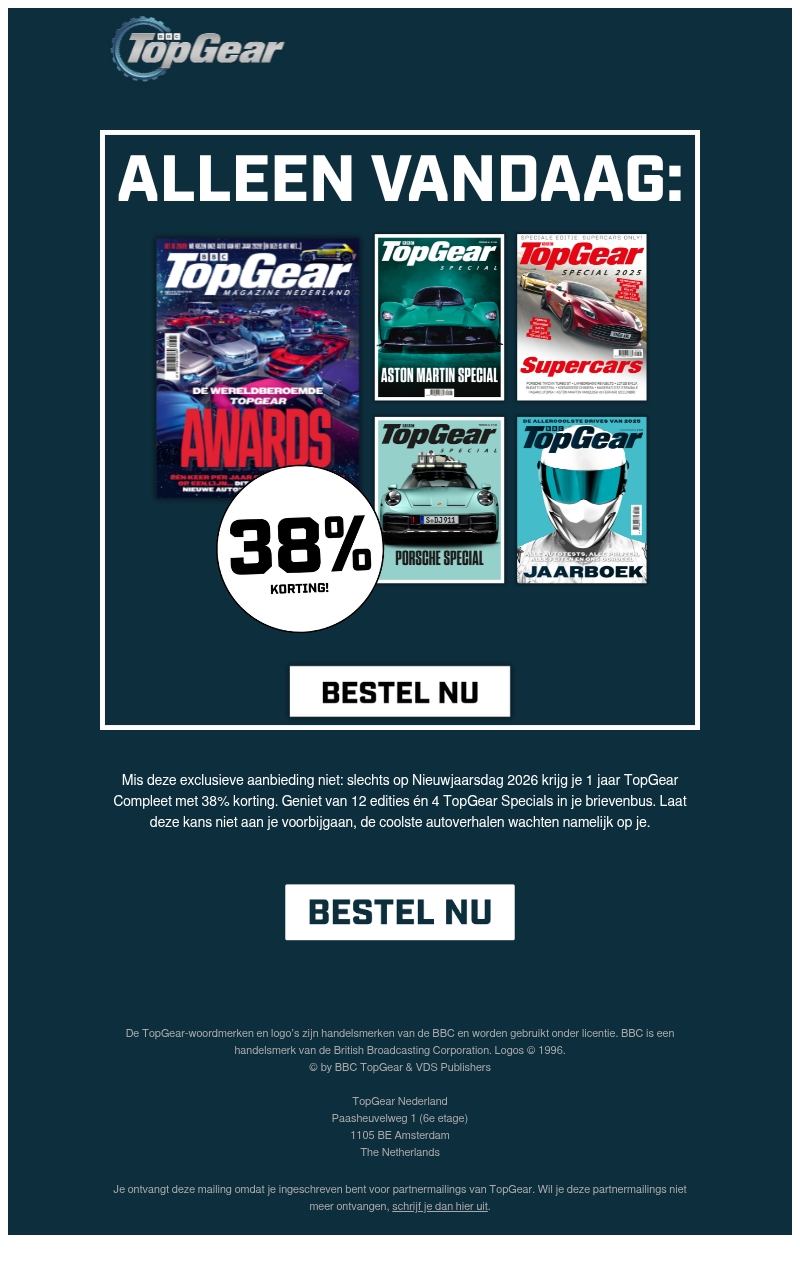 Alleen vandaag: 38% korting op TopGear Compleet Alleen vandaag: 38% korting op TopGear Compleet