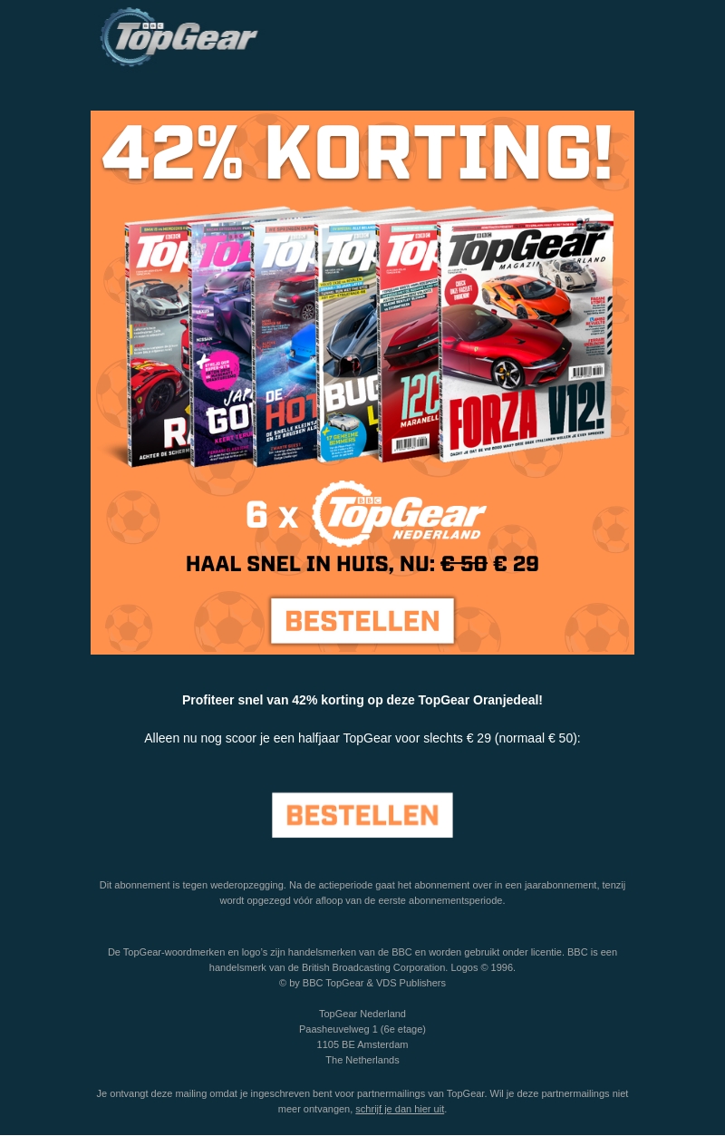 Scoor het mooiste doelpunt met deze TopGear Oranjedeal ⚽ Scoor het mooiste doelpunt met deze TopGear Oranjedeal ⚽