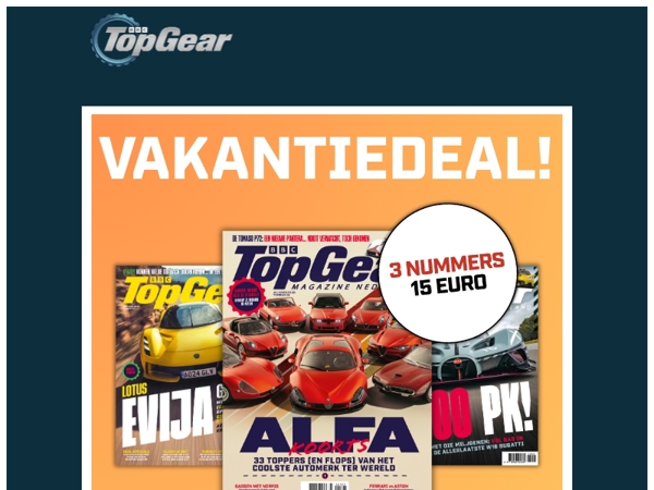 Vakantiedeal: 3 nummers TopGear voor slechts 15 euro