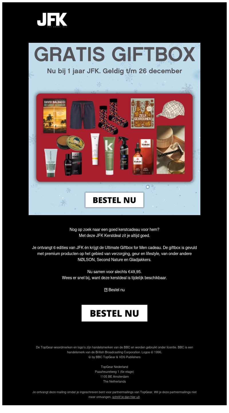Gratis giftbox bij 1 jaar JFK Gratis giftbox bij 1 jaar JFK
