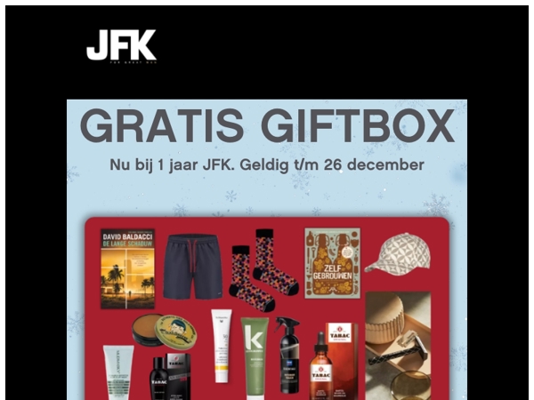 Gratis giftbox bij 1 jaar JFK