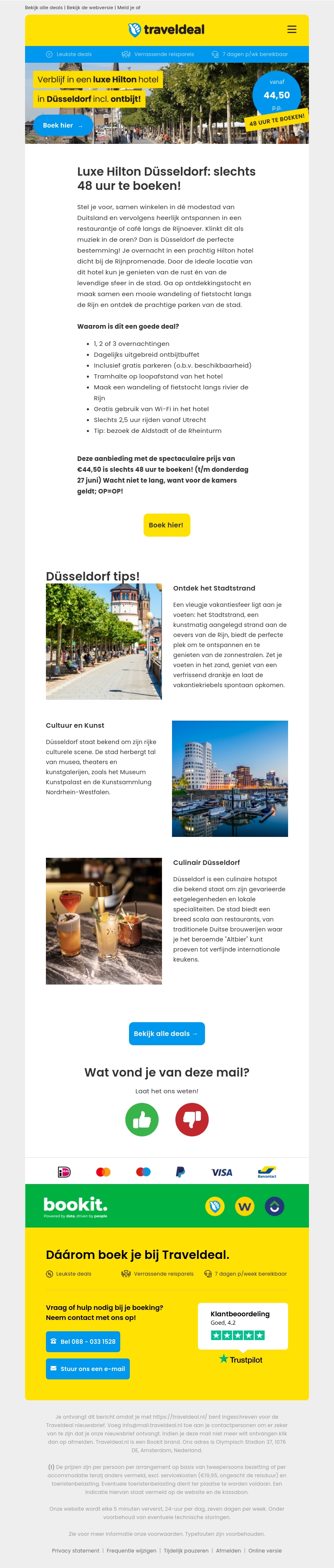 48-UURS DEAL! ⏰ 2/3 dgn HILTON Düsseldorf + ontbijt €44,50 p.p.! 😱 48-UURS DEAL! ⏰ 2/3 dgn HILTON Düsseldorf + ontbijt €44,50 p.p.! 😱