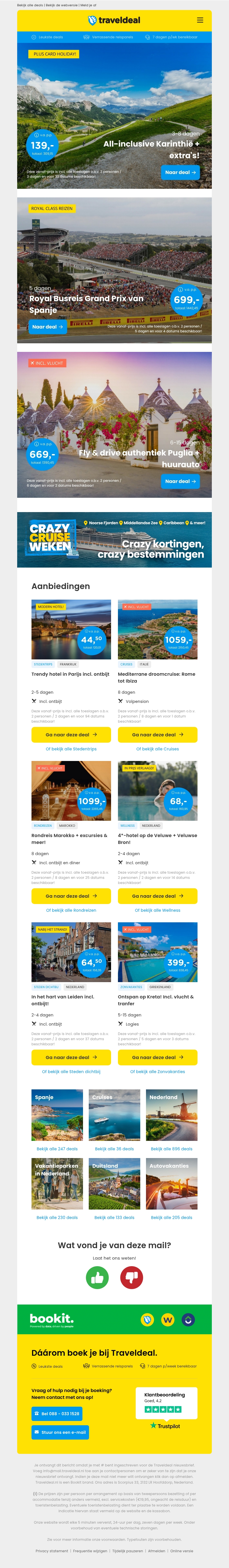 TOPDEALS 💥 3/8 dgn all-inclusive Karinthië v.a. 139 | 5-daagse busreis F1 Barcelona v.a. 699 p.p.! TOPDEALS 💥 3/8 dgn all-inclusive Karinthië v.a. 139 | 5-daagse busreis F1 Barcelona v.a. 699 p.p.!