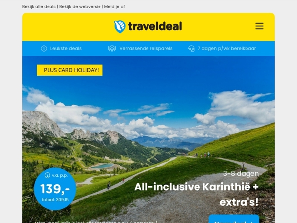 TOPDEALS 💥 3/8 dgn all-inclusive Karinthië v.a. 139 | 5-daagse busreis F1 Barcelona v.a. 699 p.p.!