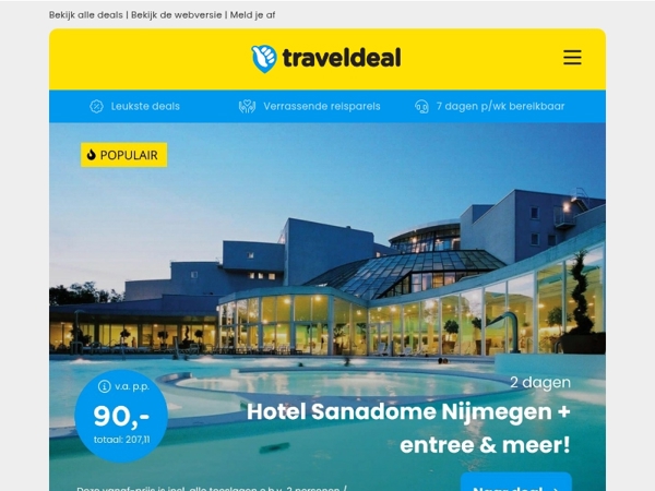 🤯 Exclusieve prijsverlaging: Sanadome Nijmegen hotel & Spa + entree v.a. 90 p.p.!