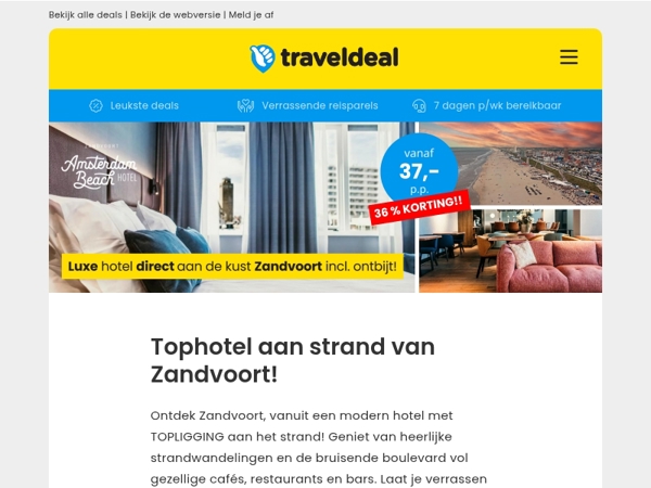 😱 Boek nu: luxe hotel DIRECT aan het strand in Zandvoort + ontbijt SLECHTS 37 p.p.!