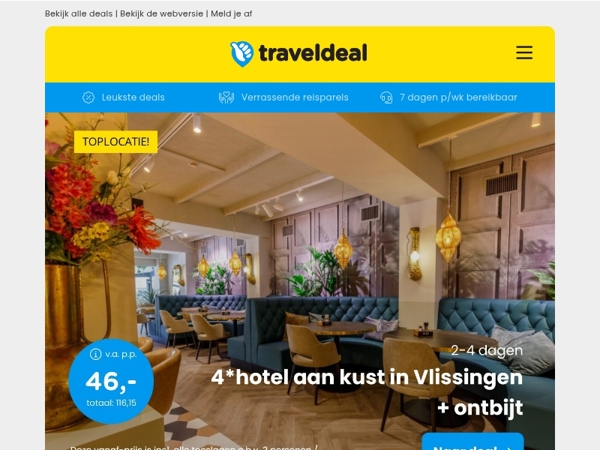 4*-hotel aan de kust Vlissingen + ontbijt v.a. 47 | Van der Valk Hilversum + ontbijt v.a. 53,50 p.p.!
