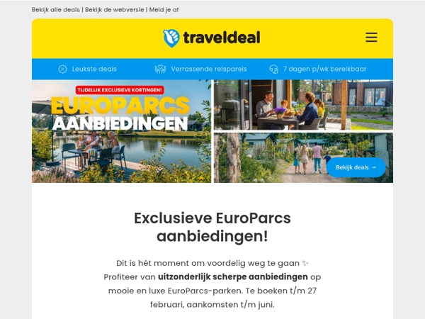 Snel boeken! 🤯 Luxe EuroParcs-parken met topprijzen te boeken t/m 27 feb 😱
