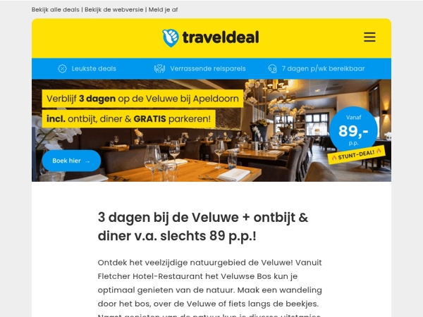STUNT DEAL! 🔥 3 dagen op de Veluwe bij Apeldoorn + ontbijt & diner v.a. 89 p.p.! 😱
