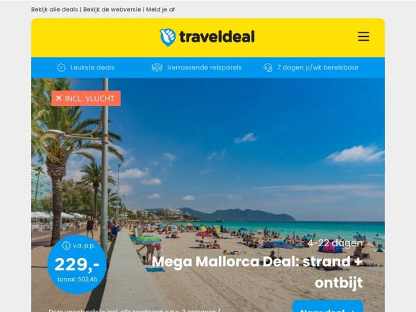 ✈️ MALLORCA DEAL! Strand + ontbijt v.a. 239 | EuroParcs Utrechtse Heuvelrug v.a. 268,83 per acco!