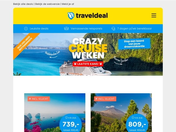 🚨 Grijp je kans nu het nog kan tijdens de Crazy Cruise Weken! 🚢 TUI Cruises, Holland America Line, MSC & MEER!