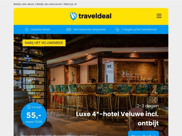 Veluwe Stunt! 😱 4*-hotel + ontbijt v.a. 55 | Fly & Train Schotland v.a. 899 p.p.!