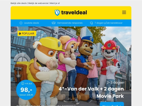 🎢 2 dgn Movie Park Germany + VDV hotel v.a. 98 | 🏖️ 4*-hotel Hoofddorp nabij Zandvoort + wellness v.a. 49,50 p.p.!