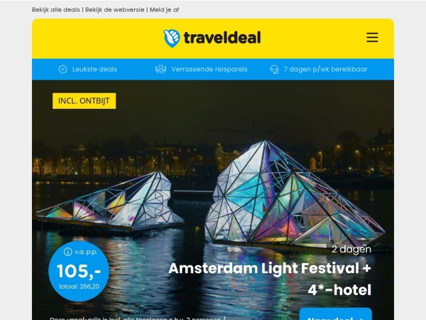 🎆 Amsterdam Light Festival + 4*-hotel v.a. 105 | 4*-hotel in Leiden bij Katwijk + diner v.a. 75 p.p.!
