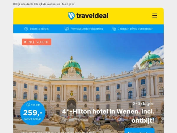 Stedentrip Wenen + 4*-Hilton met ontbijt v.a. 259 | Rondreis Marrakech & Ouzoud v.a. 489 p.p.!