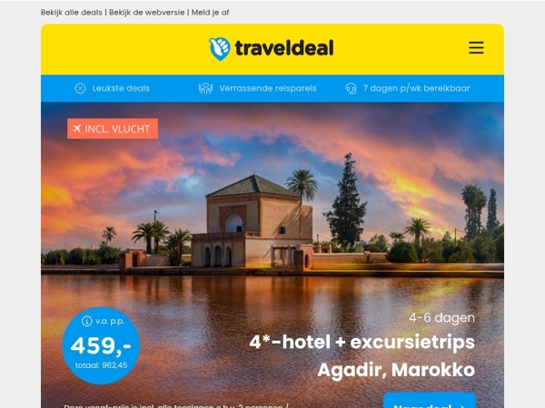 Nieuw! ALLES-IN-1 DEAL! 😱 Excursietrip Agadir v.a. 459 | Stedentrip Maastricht + ontbijt & Local Card met kortingen v.a. 49 p.p.!