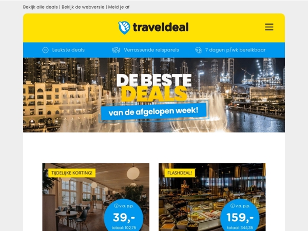Dé TOPDEALS van afgelopen week! 🚀 4*-Hotel de Veluwe 39 | LAATSTE kans VDV Haarlem 67 | All-inclusive Bonte Wever 159 | Excursietrip Dubai 899 & MEER!