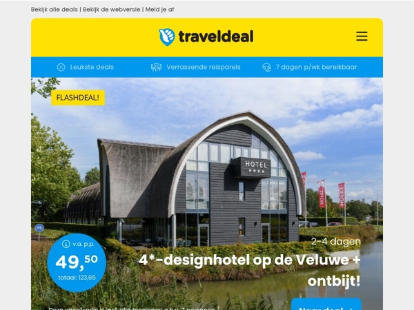 OP=OP FLASHDEAL! ⚡ Luxe 4*-Designhotel de Veluwe + ontbijt v.a. 49,50 | Van der Valk Hoorn + diner & bios v.a. 135,25 p.p.!
