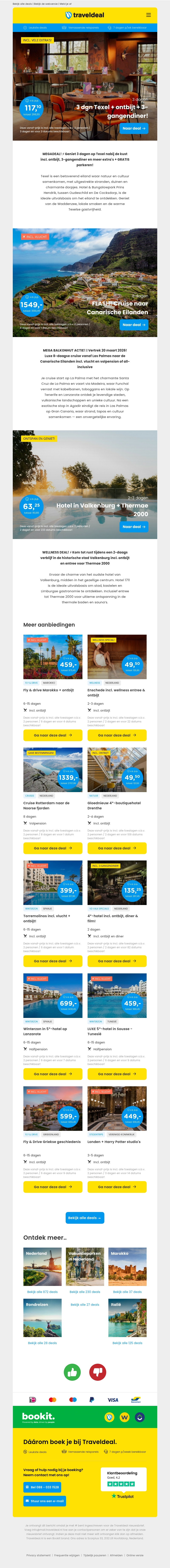 FLASHDEALS! ⚡ 3 dagen Texel + 3-gangendiner 117,10 | Balkonhut DEAL 🔥 Canarische Eilanden v.a. 1549 p.p.! FLASHDEALS! ⚡ 3 dagen Texel + 3-gangendiner 117,10 | Balkonhut DEAL 🔥 Canarische Eilanden v.a. 1549 p.p.!