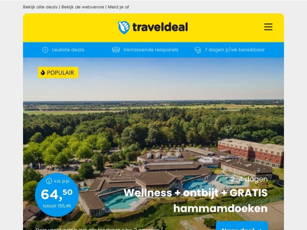 Nu VERLENGD! 💛 Wellness Thermaalbad Arcen + GRATIS hammamdoeken v.a. 64,50 | All-inclusive Winterzon Malta v.a. 499 p.p.!