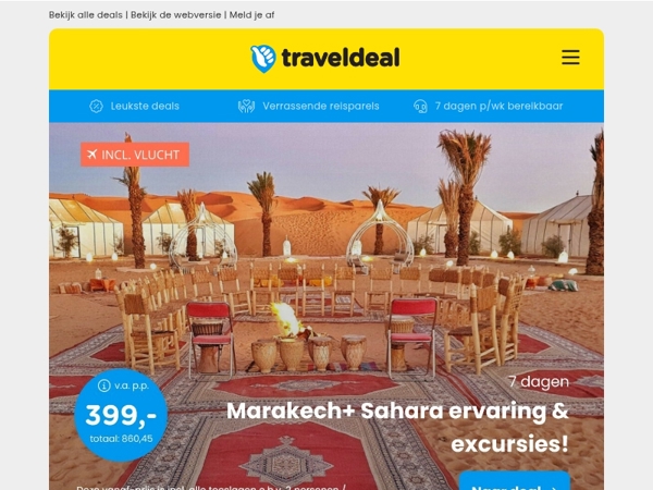 Super Deal! ⚡ Marrakech + Sahara ervaring & excursies v.a. 399 | 🦁 4-5 dgn Beekse Bergen + ONBEPERKT toegang v.a. 359,45 per acco!